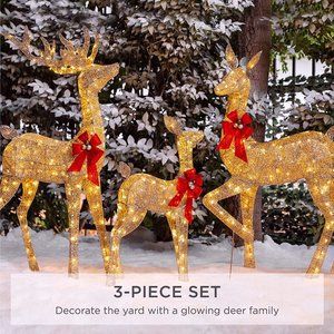 3-Piece Lighted Christmas Deer Family Set Outdoor Yard Decoration with 360 LED
